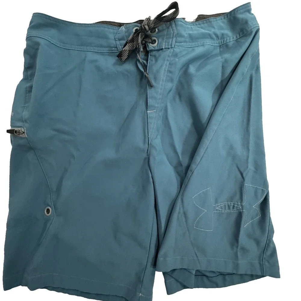 Under Armour Board Shorts Men's 36 Zipper Pockets Blue Quick‎ Dry Lightweight
